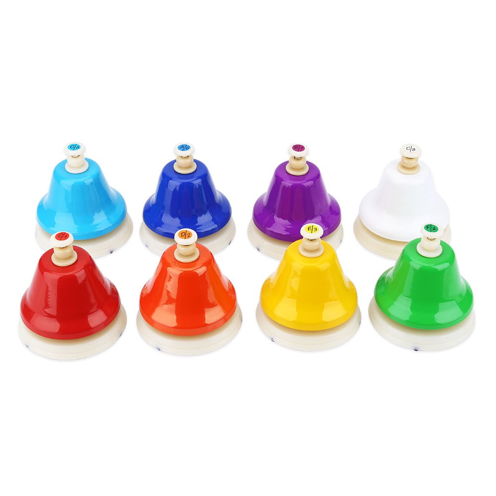 Hand Bells Set, 8 Note Colorful Handbells Musical Learning Percussion Instruments Toy Gifts for Kids ChildrenOrff children's percussion instruments