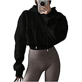 Verdusa Women's Crop Sweatshirt Long Sleeve Drop Shoulder Drawstring Hooded Loose Pullovers