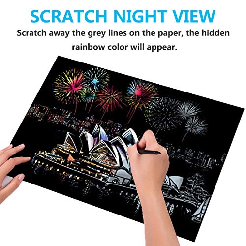 Scratch Art Paper Rainbow Painting Sketch Pad DIY Scenery View Scratchboard for Adults and Kids - 4 Packs, 16 X 11.2 Inches