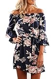YOMISOY Women Summer Long Sleeve Off The Shoulder Floral Print Mini Party Dress