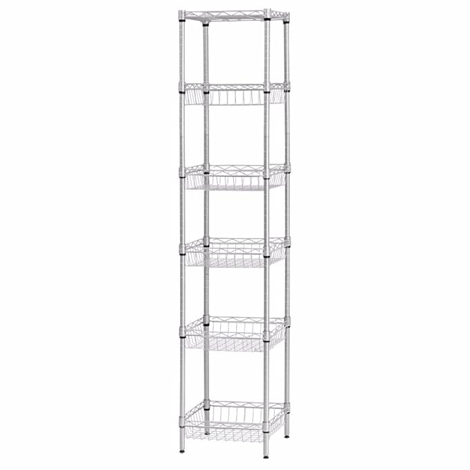 SINGAYE Storage Shelves, 6Tier Wire Storage Unit with Baskets Shelving