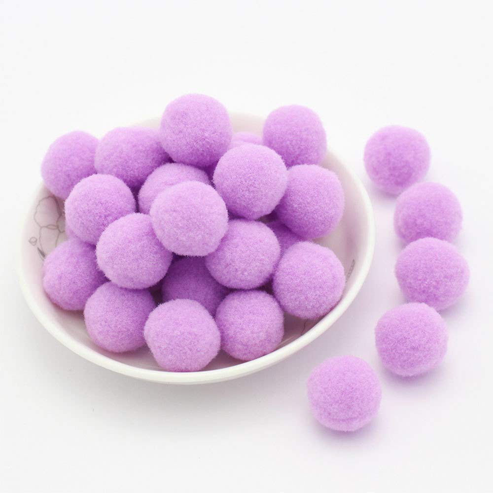 20 mm, approx. 50 pieces, colourful mini pompoms for crafts, felt balls, colourful pom pom balls, small pompoms, fluffy plush balls for decorating, sewing, DIY, creative crafts, light purple
