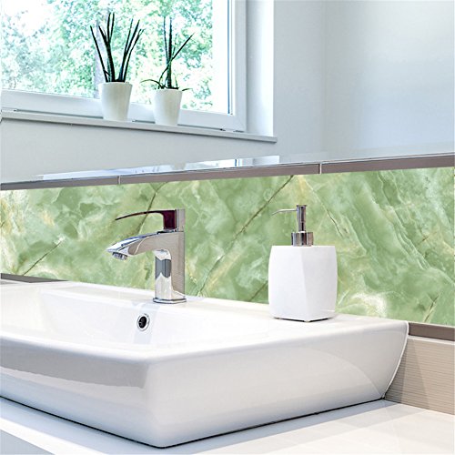 GanDecor Green Faux Marble Wall Sticker Art Decor Self Adhesive Furniture Refurbished Home Decorative Roll Removable 60x180cm/23.62x70.87