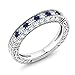 Gem Stone King 925 Sterling Silver Blue and White Created Sapphire Ring | Wedding Band Ring For Women | 1.00 Cttw | Available In Size 5, 6, 7, 8, 9