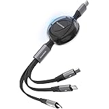 ROADRESS Retractable USB c Cable, 27W USB C to IP Port[for All IP Port Fast Charging] 4FT Multi Charger Cable 3 in 1 Retracta