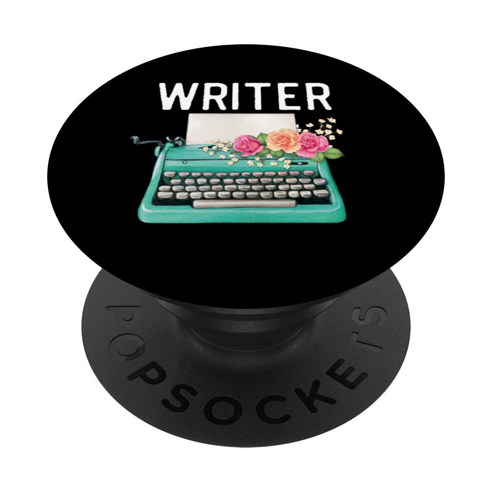 Writer vintage typewriter with flowers and paper PopSockets Swappable PopGrip
