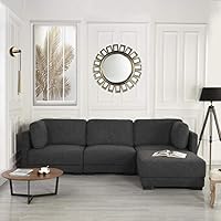 Modular Sectional Sofa Couch Convertible Sofa Sectional w/Reversible Chaise Ottoman, 3 Piece (Custom Couch Feature) Modern L-Shaped Sectional Sofa from 2Pc Loveseat to Chaise Ottoman Sofa, Black