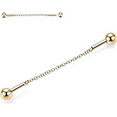 FUNLMO 14G Industrial Piercing Jewelry - Surgical Steel Industrial Barbell Earrings - Conch, Helix, Cartilage - 1 1/2 Inch (38mm)