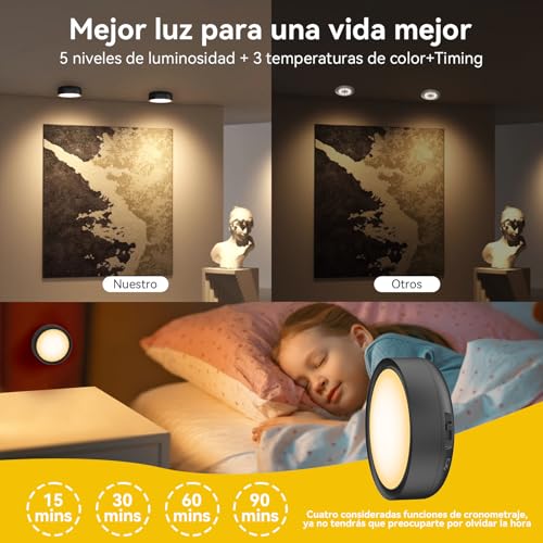 Sunsign Luz de Armario LED con Control Remoto, 3 temperatura de color Luz LED de Armariocon, Batería recargable, Regulable y temporizada, para Pasillos, Escaleras, Sótano, (Negro)