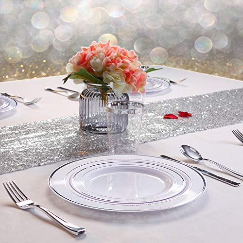 WDF 40Guest Silver Plastic Plates with Disposable Plastic Silverware