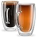 Stone & Mill Set of 2 Large Double Walled Glass Coffee Cups, 15 Ounce Sicilia Collection, Tall Insulated Mugs for Espresso, Latte, Cappuccino, Tea, Box Set AM-13