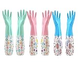 Cindy&Will 3Pairs Reusable Waterproof Long Sleeves Antibacterial Non-skip Dishes/Laundry/Kitchen/Car Washing Cleaning Latex Gloves