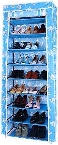 Yocitoy 10 Tier Shoe Rack Shelf Closet 30 Pair with Cover Metal Tube Non-woven Fabric Storage Organizer Blue Feet