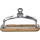 Rectangular Cake Stand,Cake Plate Server Platter with Lid,7" Wood Cake Stand with Glass Cover,Cupcake Display Plate,Sandwich Holder with Base, Donut Stand Dessert Stand