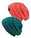 Unisex Trendy Warm Chunky Soft Stretch Cable Knit Slouchy Beanie Skully (Gift Set- Teal & Coral)