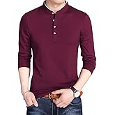 Decrum Mens Henley Long Sleeve Shirt - Soft Casual Full Sleeves Mandarin Collar Shirts for Men