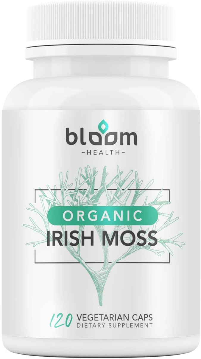 Bloom Health Sea Moss Supplement - Organic Irish Moss for Immune Support - Non-GMO Seamoss Capsules for Thyroid Health - Vegan Raw Seamoss Pills with Organic Bladderwrack Powder - 120 Vegetarian Caps