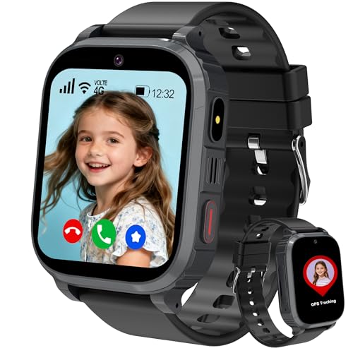 4G Children's Smartwatch, Children's Smartwatch with GPS and Calls, Telephone, Video Call, SOS, Voice Chat, Class Mode, Game, IP68, Alarm Clock, GPS Watch Children Gift Birthday Boy Girl Student