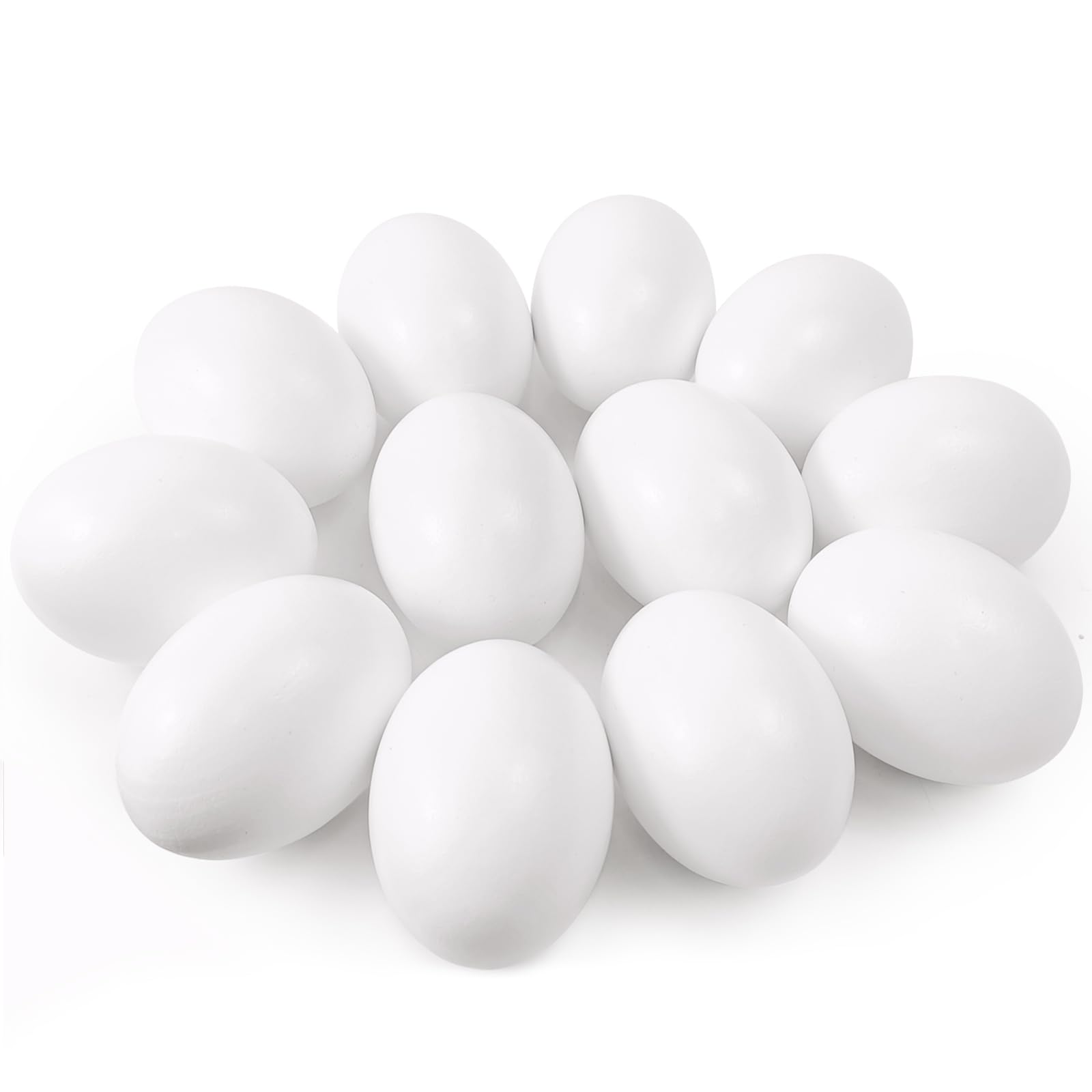 QMET 12 Pieces White Wooden Fake Eggs, Wood Eggs for Easter Crafts & DIY Decorations
