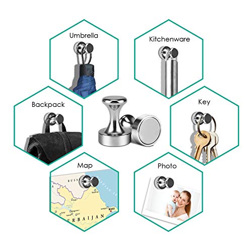 Alcoon 2 Pack Large Metal Magnetic Push Pins Silver Push Pin Magnets Hooks Hanger Idear for Hanging Coat, Bags, Jackets, Umbrellas, Backpack - Thumbnail 6