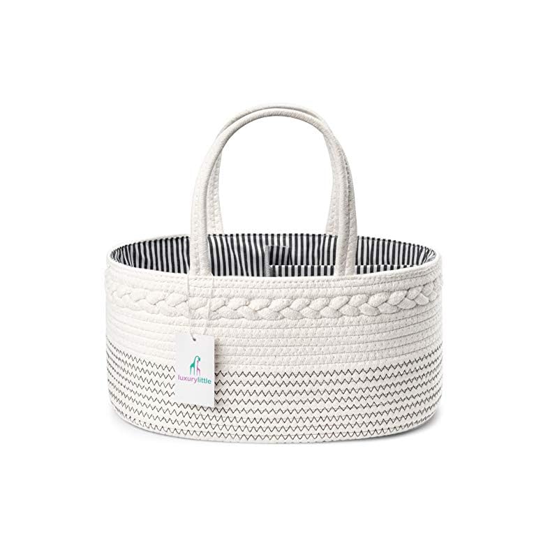 luxury little Diaper Caddy Organizer, Large Cotton Rope Nursery Basket, Changing Table Organizer for Baby Diaper Storage…