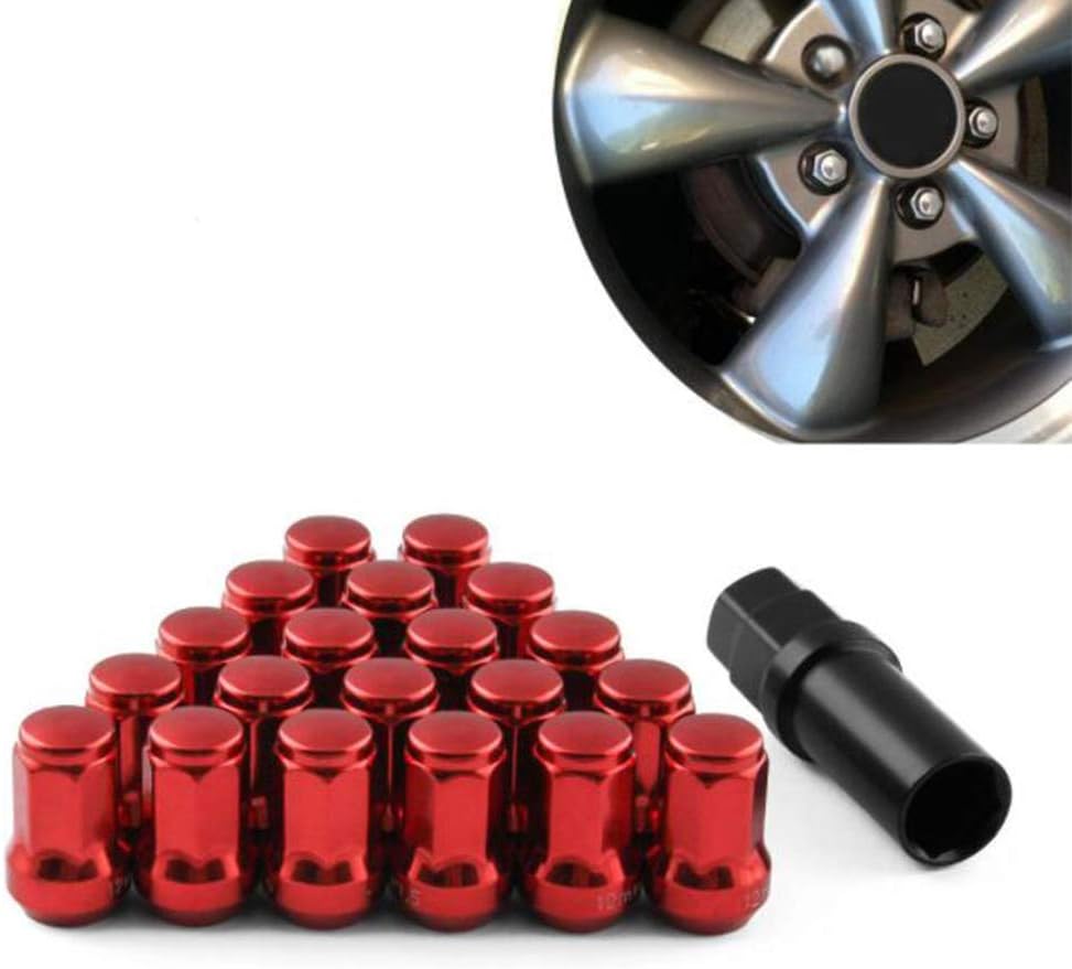 A Set of 20 Alloy Wheel Nuts - M12 X 1.5 Thread, Acorn Style, Outer Seven Side Tire Nut 33mm Wheel Nut(Red)