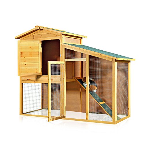 Melko Hasenstall XXL Kleintierhaus mit Freilaufgehege, ca. 140 x 115 x 60 cm, aus Holz, Inkl. 1 Rampe