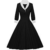 GownTown Vintage Dresses 3/4 Sleeves Cocktail Swing Dress with Pockets