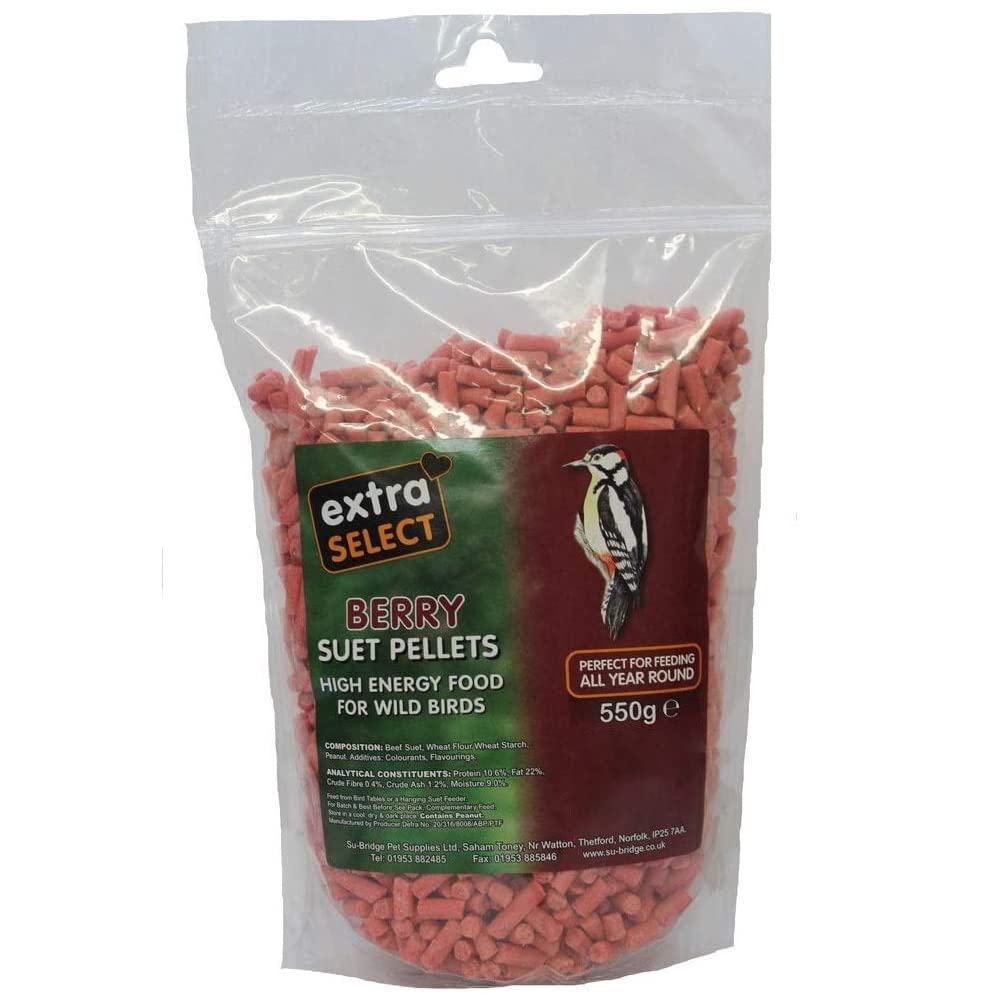 Extra Select Berry High Energy Suet Pellets Wild Bird Food - Protein, Fat Rich Year-Round Feeding - 550 g