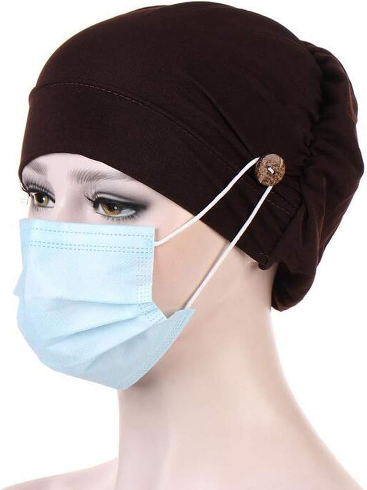Tuuu Women Turban Head Band with Buttons, Stretch Head Wrap Pleated Bandana Cap Headwear Twist Button Hair Wrap Hat to Protect Your Ear