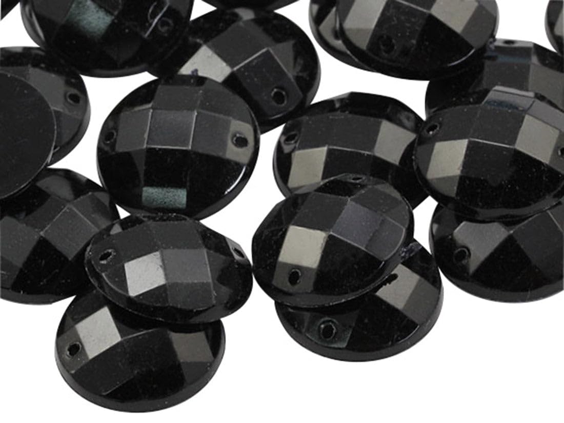 Allstarco 18mm Jet Black CH37 Flat Back Sew On Round Beads Acrylic Rhinestones Sewing Plastic Gems with Holes for Jewelry, Clothes, Garment Embelishments, Shoes, Cosplays, Crafts 30 Pieces