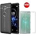 For Sony Xperia XZ2 Compact H8324 Case with Screen Protector - Full Coverage Soft Slim Protective Leather Case with [2 PACK] Free Bubble Clear 9H Hardness Tempered Glass Protector for Sony XZ2 Compact