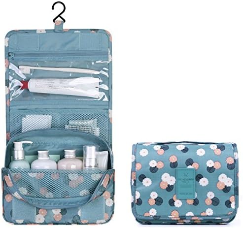 TZWNS Waterproof Lady Beauty Travel Kit Holder Organizer Bathroom Make Up Storage Cosmetic Bag Carry Case Pouch Organizer Toiletry Travel Wash Bag with Hanging Hook for Women Men(Polka Dot Blue)