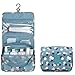 Multifunction Toiletry Cosmetic Bag Make up Kit Case Pouch Hanging Shaving Hook Travel Vacation Bathroom Organizer Carry On (Blue Flower)