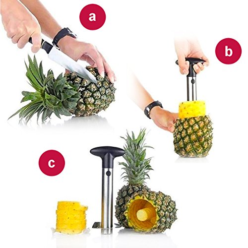 Fruit Slicer Peeler Set of 5 - Stainless Watermelon Slicer, Pineapple Corer, Avocado Slicer, Carving Knife and Melon Baller Scoop, Strawberry Huller, Kitchen Tools Gadgets Fruit Cutter by Hapree