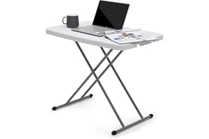 MoNiBloom TV Tray Folding Table 30" Height Adjustable, Portable Indoor/Outdoor Picnic Partiestable and Laptop Square White Small Table with X Legs