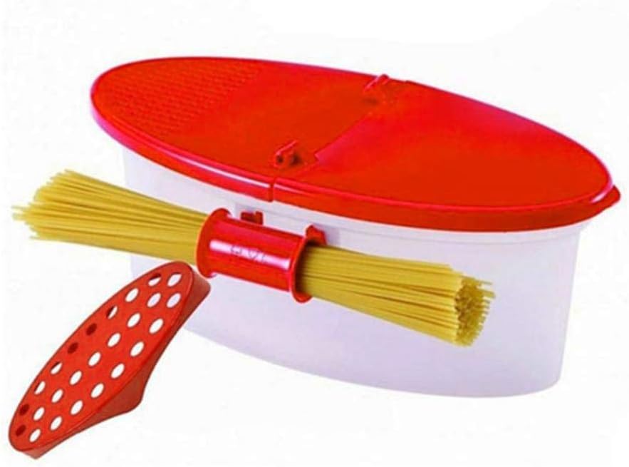 mumusm pasta cooker heat resistant pp boat microwave steamer boat strainer pasta microwave kitchen tools spaghetti bowl,red