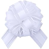 speoit 6 PCS 6 Inch Organza White Pull Bows - Perfect for Gift Wrapping, Wedding Decor, Car Bows, Birthday Parties, Christmas, and Valentine's Day