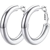 PIYIZ Chunky Hoop Earrings, Hypoallergenic Silver Post Black/Green/Blue/Red/Pink Teardrop Earring, Stainless Steel/Black/18K Gold 5mm Thick Hoop Earrings Womens Fashion Jewelry