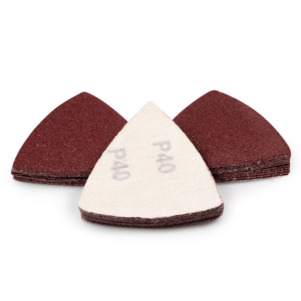 SPEEDWOX 30 Pcs Hook and Loop Triangle Sandpaper 40 Grit 80mm 3-1/8 Inches for Oscillating Multi Tool Detail Sander Sanding Discs Triangle Sanding Pads