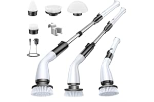 LABIGO Electric Spin Scrubber LA1 Pro, Cordless Spin Scrubber with 4 Replaceable Brush Heads and Adjustable Size Extension Handle Power Full Cleaning Brush for Bathroom Floor (Deep Black)