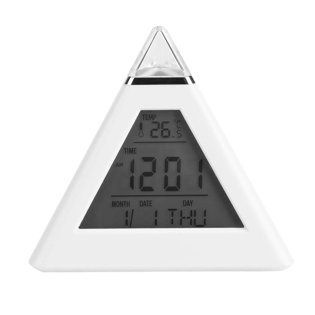 Haofy Digital Alarm Clock, LED Color Changing Pyramid Shaped Alarm Clock Calendar Thermometer Night Light Desktop Table Clocks