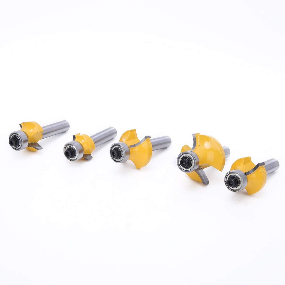 5Pcs 8mm Shank Roundover Router Bits Set for Woodworking Round Corner Edging Milling Cutters for DIY Furniture Making, Carpentry Projects & Cabinet Building