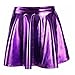 Shiny Metallic Skirt Flared Pleated Holographic A-Line Mini Skater Skirts Purple Skirt for Women
