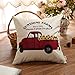 Fahrendom Sunshine Farms Sunflower Vintage Red Truck Rustic Farmhouse Decor Spring Summer Sign Decoration Cotton Linen Home Decorative Throw Pillow Case Cushion Cover for Sofa Couch, 18 x 18 in