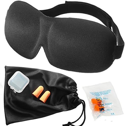 Sleep Mask Set - Sleeping Mask Lightweight of Natural Cotton - 3D Contoured Comfort Sleep Mask with Adjustable Strap and Ear Plugs - Night Eye Sleep Mask for Women and Men - Perfect For Travel - Black