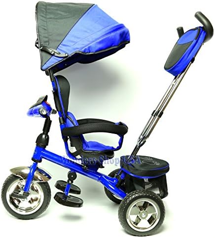 New 3 in 1 Trike Kid Tricycle for Toddler with Adjustable Seat Stroller Ride On with Canopy Shade and LED Lights and Sound - BLUE Color