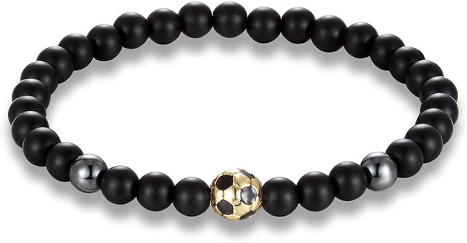 Soccer/Football Charm Bracelet Men Nature Stone Beads