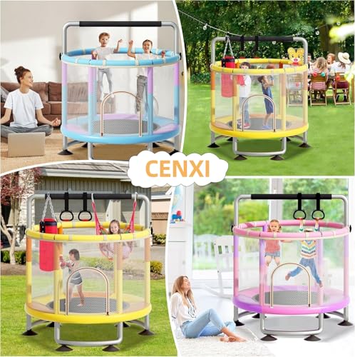 5-in-1 Toddler Trampoline for Kids, Upgrade 60"Trampoline for Toddler Indoor Outdoor, Trampoline with Safety Enclosure Net and Swing, Ocean ball, Children's sandbag