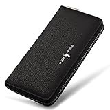 William POLO Men's Genuine Leather Zip Around Long Purse Mens Wallet Money Clip